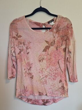 Perseption Rose Pink Floral Scoop Neck Long Sleeve Top